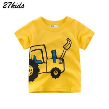 27kids Багер Щампа Тениска с ръкави Момчета Блузи Къси панталони Тениски за детска риза Големи детски дрехи Летни дрехи