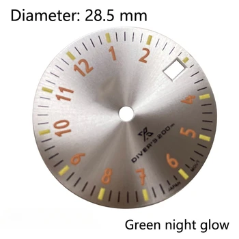 28.5mm циферблат Sunburst refitted един календар циферблат зелен светлинен циферблат, подходящ за NH35 NH36 движение часовник аксесоари