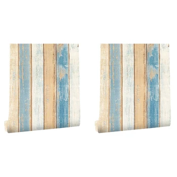 2X,6M винил 3D средиземноморска дървесина зърно хартия самозалепващи тапети мебели стена стикери