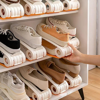 2pcs Организатор на слотове за обувки, регулируем двуслоен шкаф за обувки Rack, държач за повдигачи на обувки за организация на килера