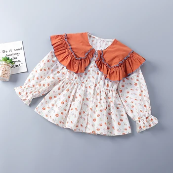 3-10 години Висококачествено памучно пролетно момиче облекло 2022 Нова мода Оранжево цветно дете Детски дрехи Блузи