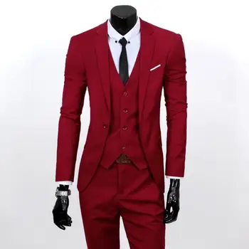 3 бр / комплект бизнес блейзър + жилетка + панталон костюм M - 4XL тънък годни плътен цвят мъже официален костюм мъжки сватбен комплект trajes de hombre