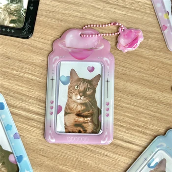 3-инчов карикатура фотокарти протектор ключодържател INS Kpop идоли карта притежателя снимка рамка джоб дисплей снимка ръкави с котка снимка