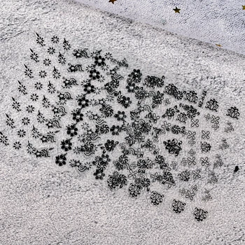 30Pcs черно цвете нокти изкуство стикер комплект холографски самозалепващи плъзгача 3D кристал цвете Decal маникюр стикер декорация