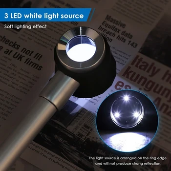 30X ръчна светеща лупа очила лупа с мярка мащаб LED осветен бижутер оптична лупа обектив лупа