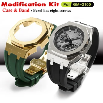 316L GM2100 Refit Mod Kit за Casioak часовник неръждаема стомана метален корпус Bezel гумена каишка лента с инструменти за модификация