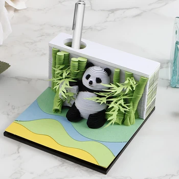 3D Desk Note Pad Creative Panda Memo Pad откъсване DIY 3D Note Pad с държач за писалка хартия дърворезба изкуство за декорация колекционерство