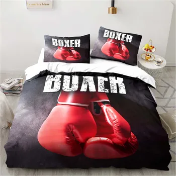 3D боксови ръкавици боксьор борба легла комплект пухени легло покритие пухени покритие възглавница случай момче спалня крал размер двойно легло