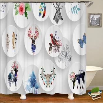 3D китайски стил цветя птици отпечатани баня душ завеса полиестер водоустойчива завеса за вана начало украсяват завеса с кука