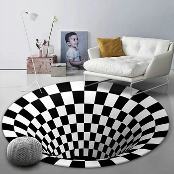 3D кръгли килими за хол прости черно-бели 3D стерео визия килим площ килими геометрични анти-хлъзгане дома спалня етаж мат