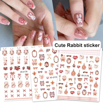 3D стикери натиснете върху ноктите kawaii сладък заек животни дизайни обратно лепило маникюр доставки ултра тънки плъзгачи нокти фолио стикер