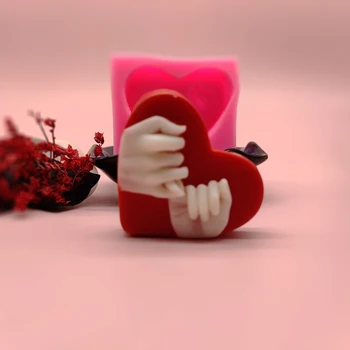 3D сърце държи ръце пръсти сапун силиконов мухъл DIY фондан торта мазилка епоксидна смола аромат свещ мухъл за Свети Валентин