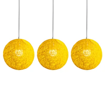 3X жълт бамбуков ратан и конопена топка полилей индивидуално творчество сферичен ратан гнездо абажур