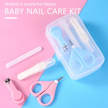 4-PCS Бебешки комплект за грижа за ноктите Детска безопасност Нокторезачки Ножици за нокти Пинсети за пила за нокти Комплект за грижа за носа Продукти за грижа за бебето с кутия