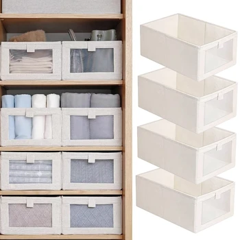 4 Контейнери за съхранение на опаковки, контейнери за съхранение за организиране на дрехи, дънки, килер - килер Организатори и съхранение