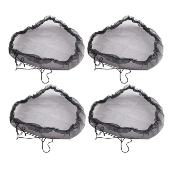 4 бр. Черно мрежесто покритие за дъждовна цев - Капак на мрежата за дъждовни варели с шнур за предотвратяване на паднали листа и малки предмети