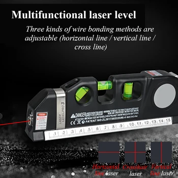 4 в 1 лазерно ниво кръстосана линия лазерна многофункционална вертикална хоризонтална лазерна линийка с 2,5 м измервателна лента