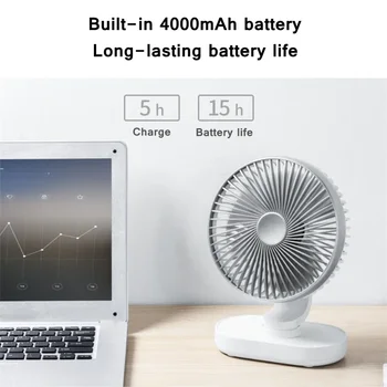 4000mAh акумулаторен климатик за въздушно охлаждане 4 скоростен вятър безшумен преносим за домашен офис електрически USB автоматично въртене настолен вентилатор