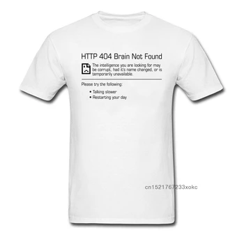 404 Мозъкът не е намерен Тениска Geek Chic T Shirt Men White Tshirt O Neck Letter Tops Print Tees Funky Summer Clothes Cotton Fabric