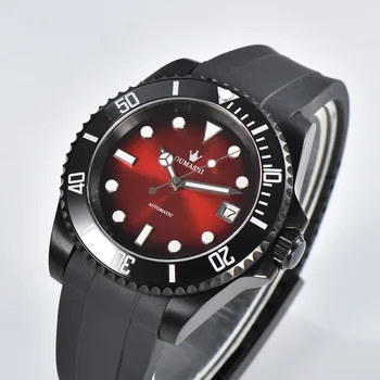 40MM Луксозен мъжки часовник Автоматичен механичен NH35 движение сапфир стъклокерамичен пръстен гумена лента