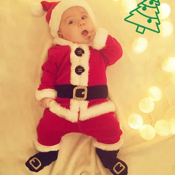 4PCS/3-24Months/Christmas Santa Claus Outfit Комплекти дрехи за новородени Зимни поларни върхове + панталони + шапки + чорапи бебешки дрехи за момчета