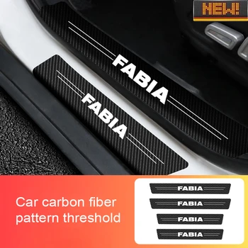 4Pcs Стикери за кола Протектор против надраскване на вратата за Skoda Fabia 2009-2020 2021 Автомобилна прагова защита Carbon Fiber Stylin