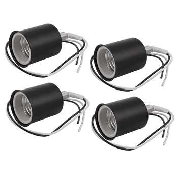4X E27 керамични винт база кръгла LED крушка лампа гнездо титуляр адаптер метална лампа титуляр с тел черен