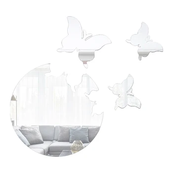 4pcs 3D самозалепващо се сменяемо DIY водоустойчива спалня модерна огледало пеперуди кръгла форма лесно инсталиране стена стикер