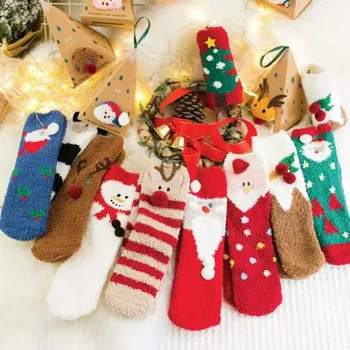 5-8 години Детски коледни чорапи Коралови кадифе Дебели топли подови чорапи Коледни чорапи Детски чорапи Подарък за деца Начало
