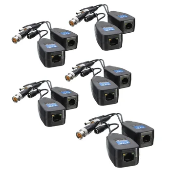 5 двойки CCTV коаксиален BNC видео мощност Balun приемо-предавател към CAT5E 6 RJ45 конектор коаксиален / аналогов HD усукана двойка предавател