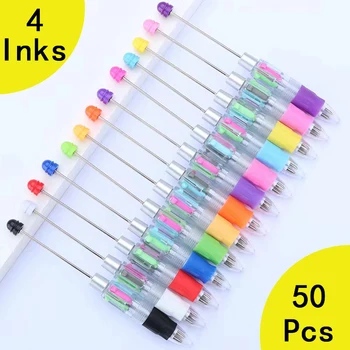 50Pcs DIY многоцветен формован химикалка сладък Beadable писалки 4 цвята прибиращ ролер писалка студент училищни пособия