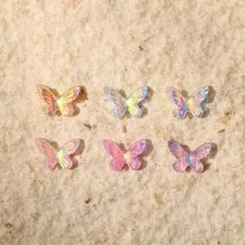 50pcs/pack Двуслойна пеперуда Aurora цветна прозрачна фантомна AB покритие 3D нокти изкуство декорация маникюр DIY аксесоари
