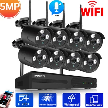 5MP Wifi IP камера Комплект за видеонаблюдение 8-канален безжичен NVR комплект Открит водоустойчив Wifi CCTV система за видеонаблюдение 4CH