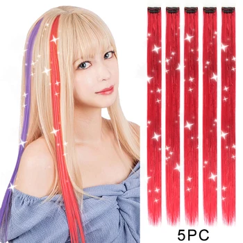5PC щипка за гирлянди в косата 22Inch Glitter Tinsel Разширения за коса Топлоустойчива щипка за коса в блясък лъскава коса за жени момиче деца