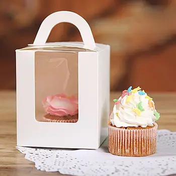 5pcs Кутия за опаковане на кексчета Прозрачен прозорец Преносима кутия за торти Събитие Сватбено парти Десерт Яйчен жълтък Хрупкава торбичка за печене