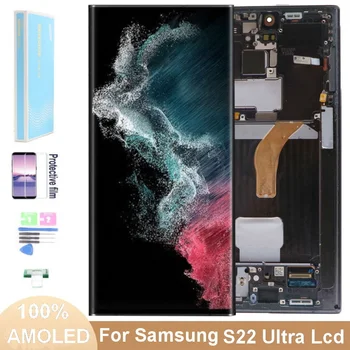 6.8'' AMOLED LCD за Samsung Galaxy S22 Ultra LCD S908 S908B S908U AMOLED дисплей сензорен екран дигитайзер с рамка замяна