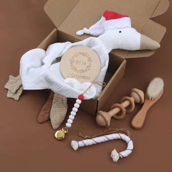 6 бр/комплект комплект за баня бебе успокояваща кърпа новородено четка за коса дървена дрънкалка играчка бебе фото подпори Коледен подарък