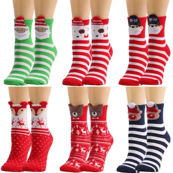 6 чифта коледни чорапи карикатура Santa Elk сладък средата тръба Коледа чорапи микс стил къси чорапи за жени момичета