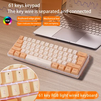 61 Key Cap Механична гейминг клавиатура Кабелна 60% ключ Type-C RGB светлина ергономична клавиатура за PC геймър геймър аксесоари