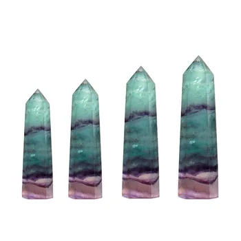 7-9cm шестоъгълна призма естествен флуоритен кристал цветен райета дъга кварц лечебни каменни орнаменти подаръци стая декорация