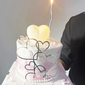 7 сърца форма сватбена торта топер минималистичен злато сребро любов Ден на Свети Валентин Cupcake Topper рожден ден торта десерт декор