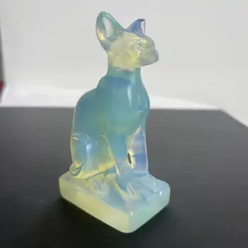 8-8.3CM полиран естествен опал кварц ръчно издълбани египетски Mau кристал котка животински дърворезба лечебен Рейки подарък декорация