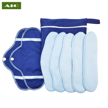 AIO 8Pcs / Комплект за многократна употреба миеща се кърпа Менструални подложки Меки чорапогащници с мокра чанта Непропускливи ежедневни нощни санитарни салфетки