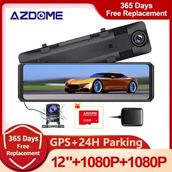 AZDOME Автомобилни огледални записи с GPS автомобил Dvr сензорен екран задна камера WDR нощно виждане 24H паркинг монитор аварийно записване