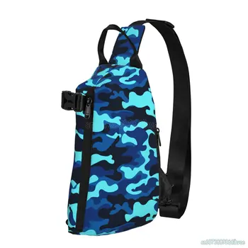 Abstract Синя камуфлажна прашка чанта за мъже Жени Crossbody прашка раници гърдите рамо раница за пътуване туризъм на открито