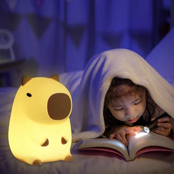 Adorkable силиконов LED Capybara нощна светлина животински лампа сензор за докосване нощна светлина деца дете нощно легло спалня декор рожден ден подарък
