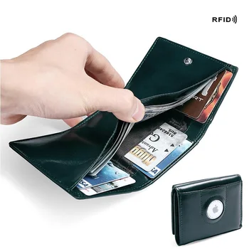 AirTag портфейл масло кожа RFID тройно сгънати портфейл подходящ за мъже Жени с монета джоб луксозна чанта притежател на карта без AirTag