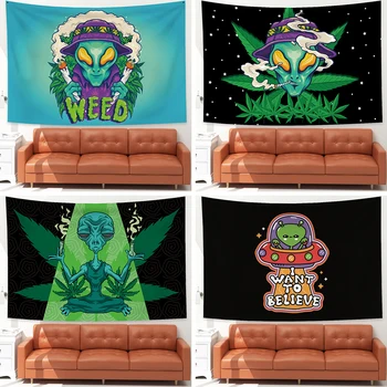 Alien Magical Trippy Tapestry Wall Hanging Weed Starry Sky Extraterrestrial Psychedelic Hippie Wall Carpet Home Decor Гоблени