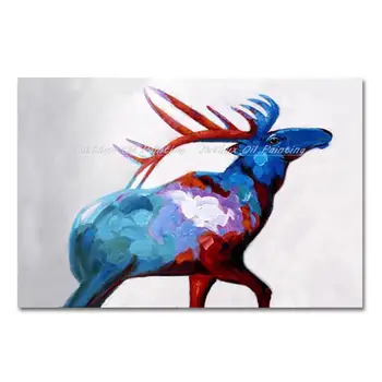 Arthyx,Wall Art Milu Deer Animals Маслена живопис върху платно, ръчно изработена модерна абстрактна картина за декорация на домашен офис в хола