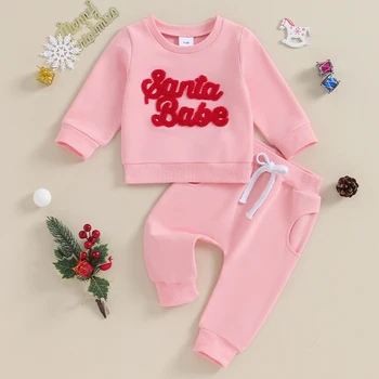 Baby Boy Girl Christmas Outfit Дълъг ръкав пуловер Суитчър Топ ежедневни панталони Комплект бебешки коледни дрехи